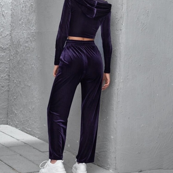 Zip Front Crop Velvet Jacket & Drawstring Pants - Picture 2 of 3